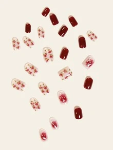 24 قطعة نمط زهر أظافر اصطناعية مع قطعة واحدة مبرد أظافر مع ورقة واحدة شريط