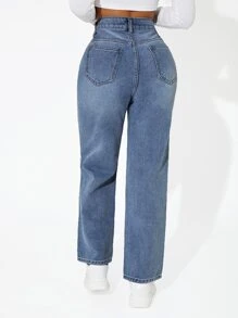 SHEIN PETITE Jeans desgarro de talle alto - Lavado ligero - Ver 2