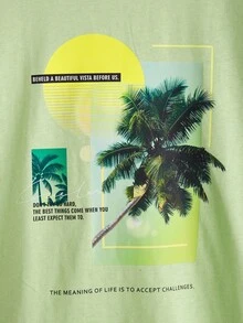 SHEIN Tops con trai Nhiệt đới Slogan Giải trí - Màu xanh chanh - Xem 4