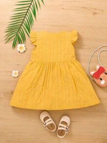 Toddler Girls Swiss Dot Ruffle Sleeve Button Front Dress