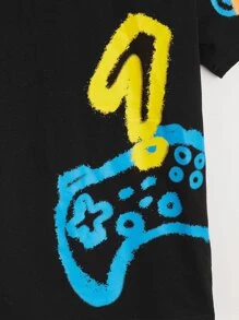 SHEIN Boys Slogan & Graphic Print Drop Shoulder Tee - Black - View 3