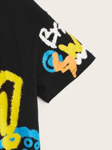 SHEIN Boys Slogan & Graphic Print Drop Shoulder Tee - Black - View 4