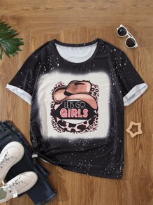 SHEIN LUNE Plus 1pc Leopard & Slogan Graphic Tee - Black - View 1
