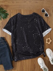 SHEIN LUNE Plus 1pc Leopard & Slogan Graphic Tee - Black - View 2