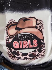 SHEIN LUNE Plus 1pc Leopard & Slogan Graphic Tee - Black - View 4