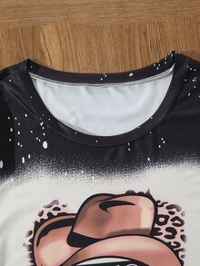 SHEIN LUNE Plus 1pc Leopard & Slogan Graphic Tee - Black - View 5