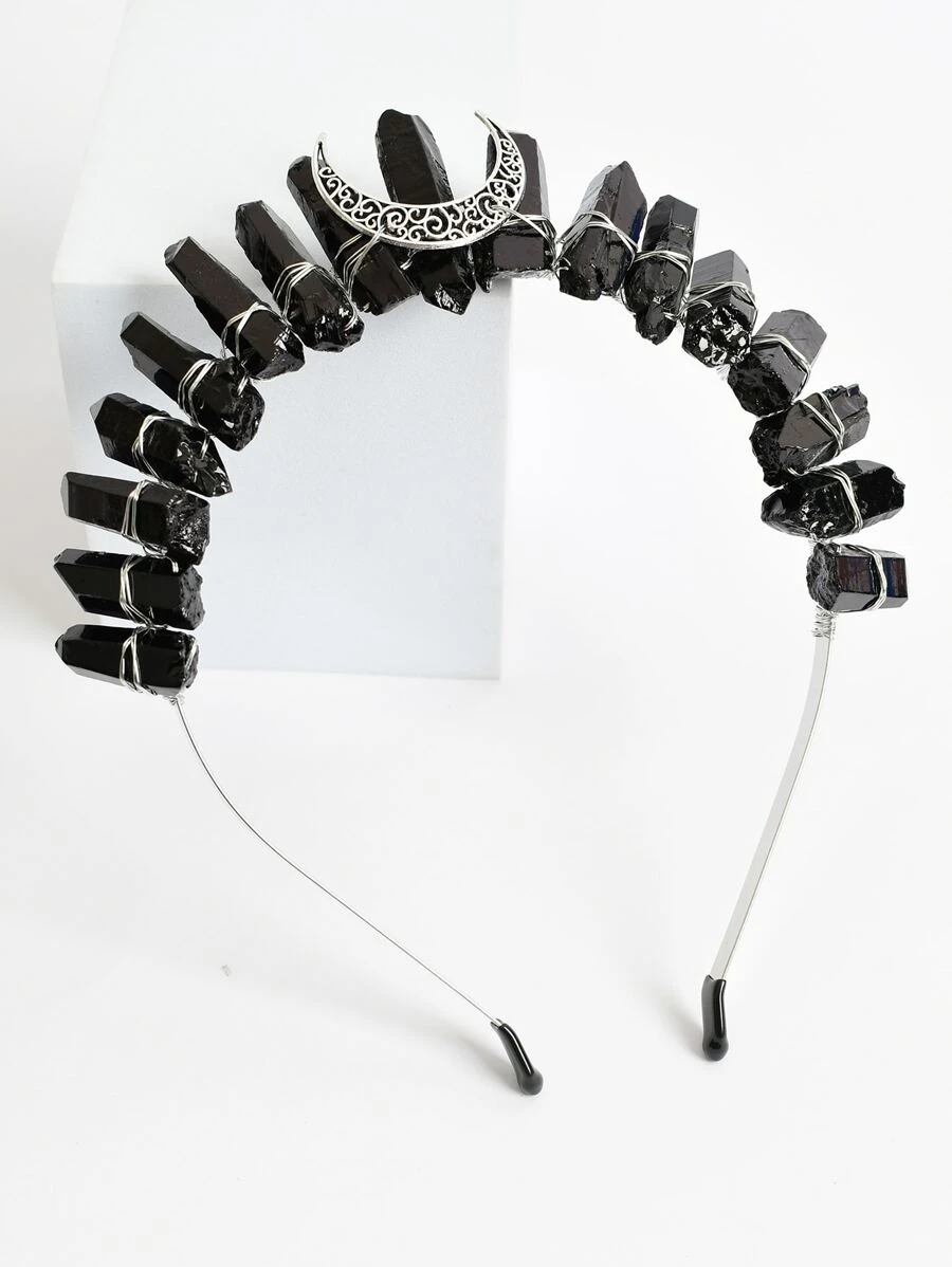 1 件天然水晶黑月亮设计发带派对头带万圣节 - 黑色 - 查看 1