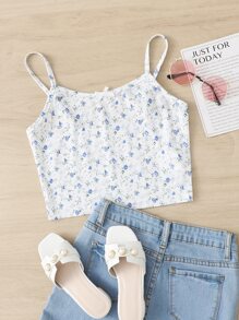 SHEIN 青少年女孩蝴蝶結細節小碎花吊帶上衣