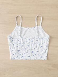 SHEIN 青少年女孩蝴蝶結細節小碎花吊帶上衣