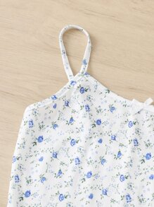 SHEIN 青少年女孩蝴蝶結細節小碎花吊帶上衣