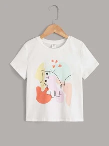 SHEIN 女孩卡通圖案T恤 - 白色 - 查看 1