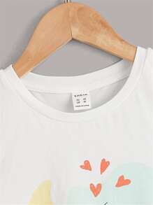 SHEIN 女孩卡通圖案T恤 - 白色 - 查看 3