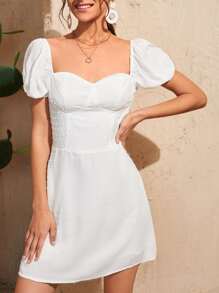 SHEIN Đầm Lộ Lưng Dây kéo màu trơn Boho - trắng - Xem 1