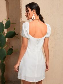 SHEIN Đầm Lộ Lưng Dây kéo màu trơn Boho - trắng - Xem 2