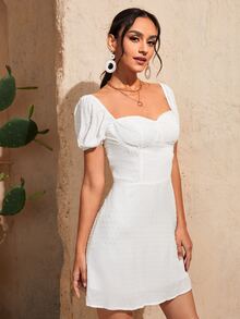 SHEIN Đầm Lộ Lưng Dây kéo màu trơn Boho - trắng - Xem 3