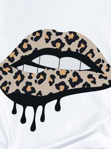 SHEIN LUNE Áo thun nữ Con số Báo Giải trí - trắng - Xem 3