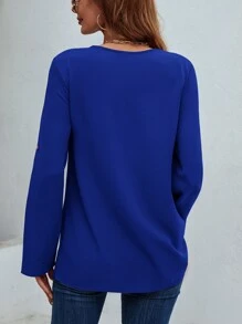 SHEIN LUNE 半拉鏈捲邊袖襯衫 - 寶藍色 - 查看 2