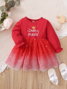 Đầm em bé Tương phản Mesh Xù Tim Lá thư Hấp dẫn - Đỏ - Xem 1