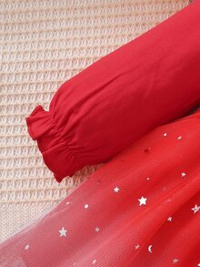 Đầm em bé Tương phản Mesh Xù Tim Lá thư Hấp dẫn - Đỏ - Xem 5