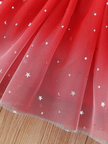 Đầm em bé Tương phản Mesh Xù Tim Lá thư Hấp dẫn - Đỏ - Xem 6