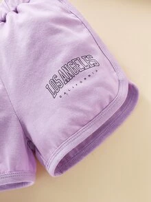 Baby Letter Graphic Tee With Track Shorts - Lilac Purple - View 3