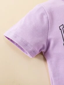 Baby Letter Graphic Tee With Track Shorts - Lilac Purple - View 5