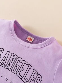 Baby Letter Graphic Tee With Track Shorts - Lilac Purple - View 6