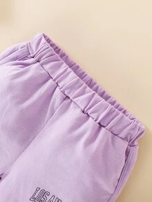 Baby Letter Graphic Tee With Track Shorts - Lilac Purple - View 7