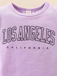 Baby Letter Graphic Tee With Track Shorts - Lilac Purple - View 8