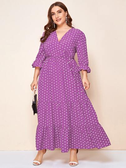 Mulvari Plus Size Polka Dot Tiered Ruffled Dress | SHEIN USA