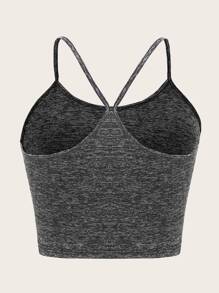 SHEIN EZwear Top de tirantes con estampado jaspeado de espalda nadadora - Gris Oscuro - Ver 2