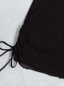 SHEIN Swim 夏日海滩网眼抽绳侧罩衫 - 黑色 - 查看 3