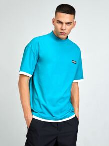GENTILAND Loose Men Patched Detail 2 In 1 Short Sleeve Casual T-Shirt - Mint Blue - View 4