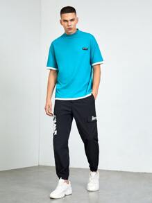 GENTILAND Loose Men Patched Detail 2 In 1 Short Sleeve Casual T-Shirt - Mint Blue - View 6