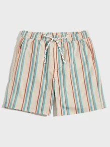 Manfinity Hombres Shorts de cintura con cordón de rayas - Multicolor - Ver 1