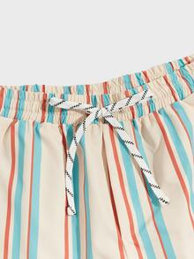 Manfinity Hombres Shorts de cintura con cordón de rayas - Multicolor - Ver 3