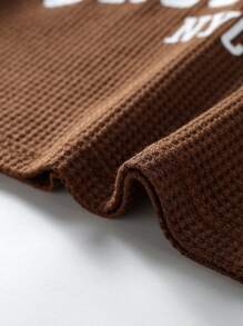 Girls Letter Graphic Waffle Knit PJ Set - Coffee Brown - View 3