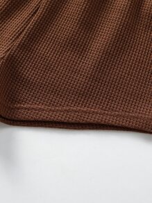 Girls Letter Graphic Waffle Knit PJ Set - Coffee Brown - View 5