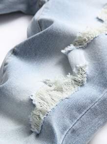 Manfinity LEGND Men Cotton Slant Pocket Ripped Frayed Plain Slim Fit Long Ripped Light Blue Cargo Jeans, For Husband, Boyfriend Gifts - Light Wash - View 3