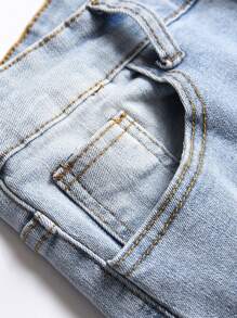 Manfinity LEGND Men Cotton Slant Pocket Ripped Frayed Plain Slim Fit Long Ripped Light Blue Cargo Jeans, For Husband, Boyfriend Gifts - Light Wash - View 5