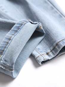 Manfinity LEGND Men Cotton Slant Pocket Ripped Frayed Plain Slim Fit Long Ripped Light Blue Cargo Jeans, For Husband, Boyfriend Gifts - Light Wash - View 7