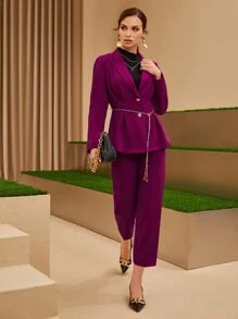 Modelyn Zipper Side Solid Capri Pants - Purple - View 5