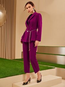 Modelyn Zipper Side Solid Capri Pants - Purple - View 6