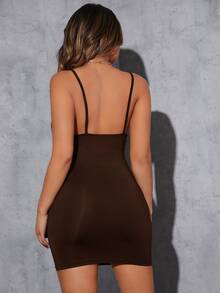 SHEIN SXY 網紗拼接露背鏤空緊身連衣裙 - 巧克力棕 - 查看 2