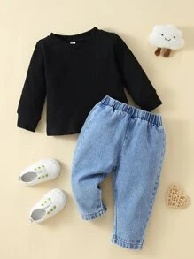 Bộ đồ Em bé Gân đan Khối Màu Giải trí - Nhiều màu - Xem 1