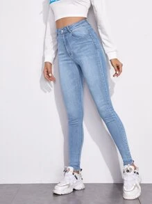 SHEIN Essnce Zipper Fly High Waist Skinny Jeans Y2k