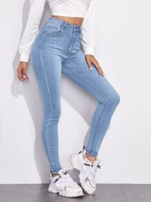 SHEIN Essnce Zipper Fly High Waist Skinny Jeans Y2k