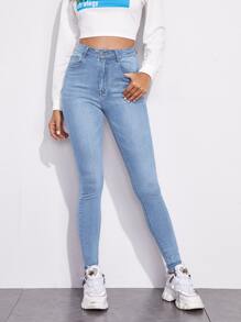 SHEIN Essnce Zipper Fly High Waist Skinny Jeans Y2k
