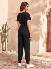 SHEIN Maternity Cutout Detail Tie Waist Jumpsuit - Black - View 2