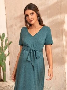 SHEIN 孕婦高衩繫腰帶洋裝